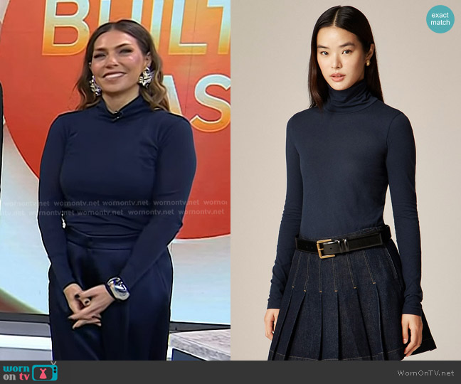 J. Crew Feather Jersey Turtleneck in Navy worn by Melissa Garcia on Today