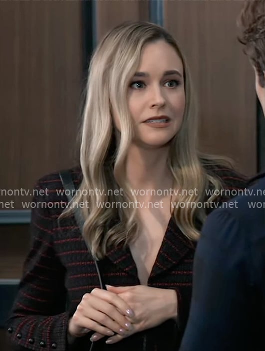 Jacinda's black and red striped jacket on General Hospital