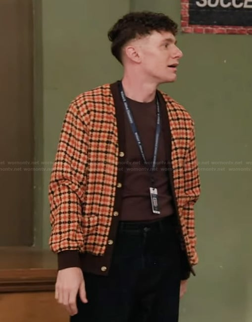 Jacob's check print cardigan on Abbott Elementary