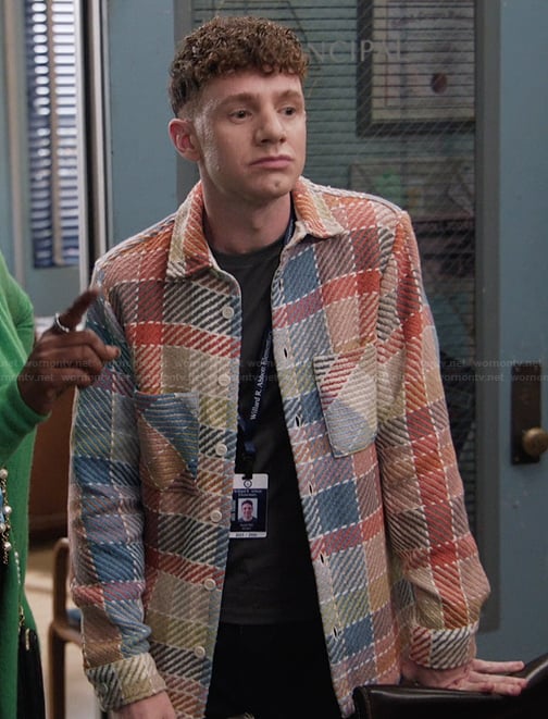 Jacob's check print overshirt on Abbott Elementary