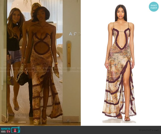 Chelsea’s printed cutout maxi dress on Selling Sunset Chelsea’s printed cutout maxi dress on Selling Sunset