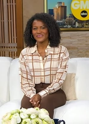 Janai’s beige plaid shirt on Good Morning America
