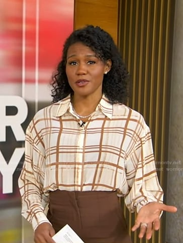 Janai's beige plaid shirt on Good Morning America