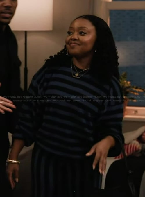Janine's blue striped sweatshirt set on Abbott Elementary