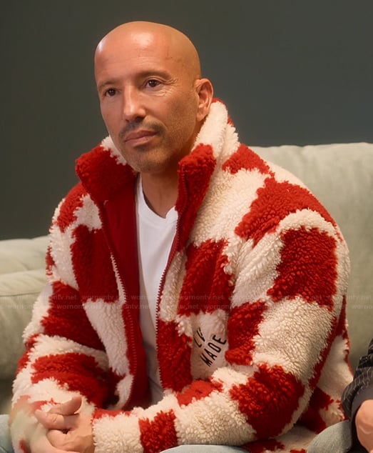 Jason’s red check sherpa jacket on Selling Sunset