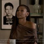 Jax’s brown asymmetric satin top and pants on Reasonable Doubt