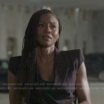 Jax’s black pinstripe cap sleeve blazer on Reasonable Doubt