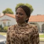 Jax’s beige leopard blouse on Reasonable Doubt