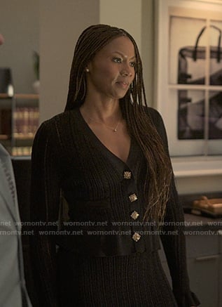 Jax's black knit peplum dress on Reasonable Doubt