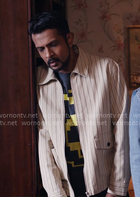 Jay's beige striped shirt jacket on Ghosts
