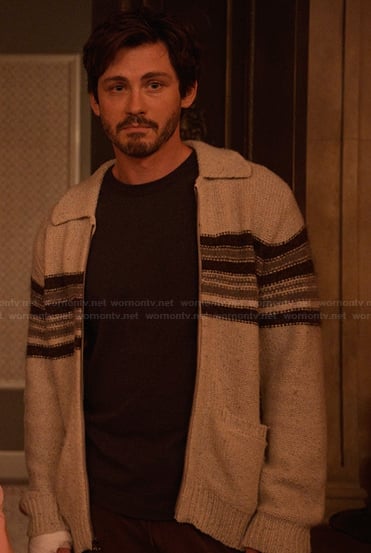 Jay's gray striped cardigan on Only Murders in the Building