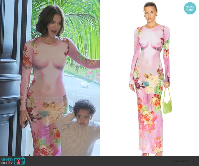 Jean Paul Caultier Printed Body Flowers Long Sleeve Dress worn by Khloe Kardashian (Khloe Kardashian) on The Kardashians