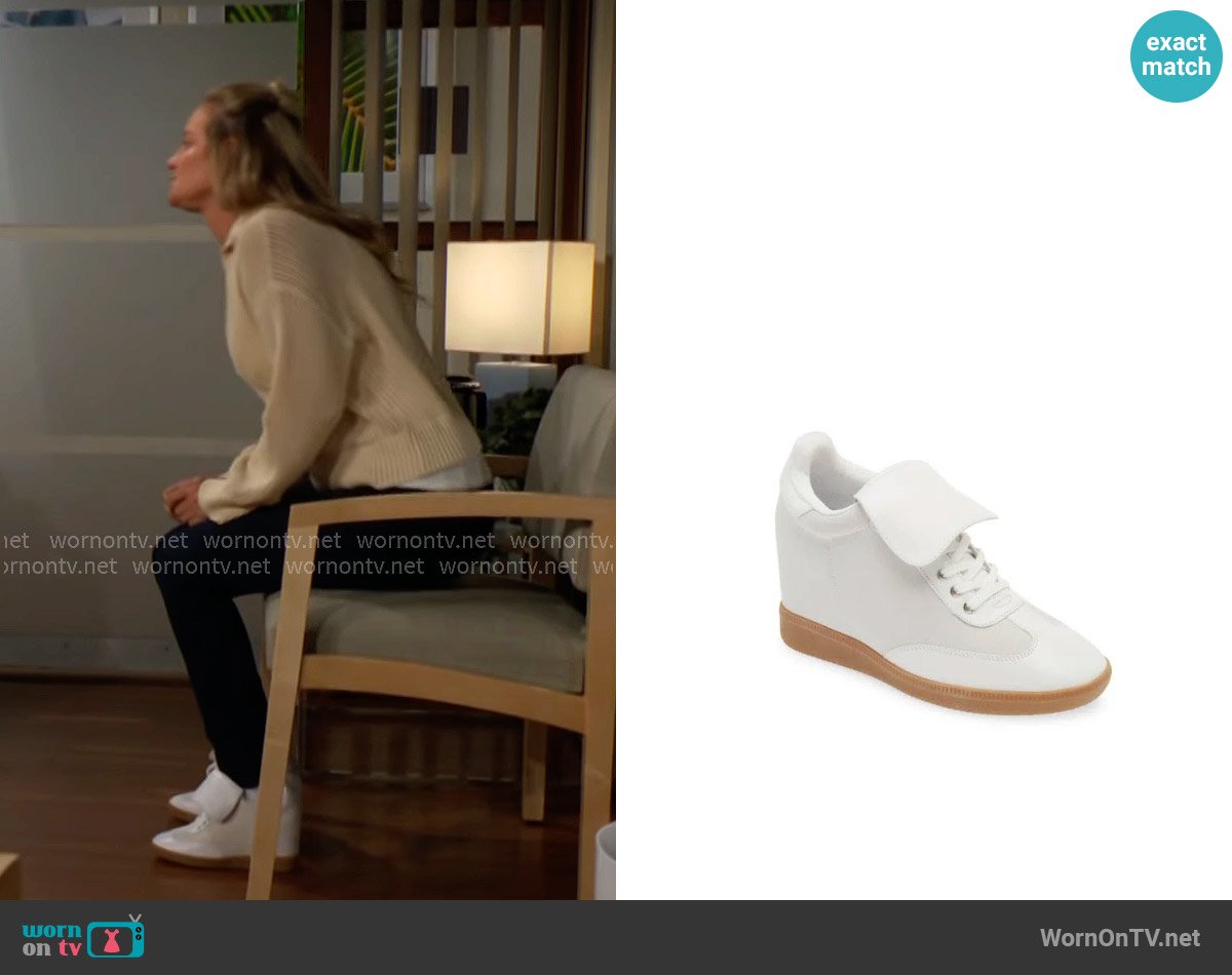 Jeffrey Campbell Hidden Wedge Sneaker in White worn by Sharon Newman (Sharon Case) on The Young and the Restless