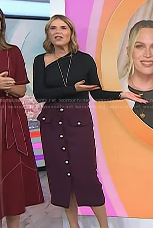 Jenna’s black asymmetric top and burgundy skirt on Today