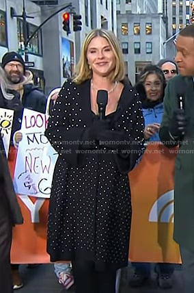 Jenna's black pearl embellished coat on Today