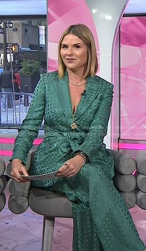 Jenna’s green satin tie front blazer and pants on Today