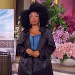Jennifer’s denim corset and black coat on The Jennifer Hudson Show