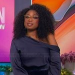 Jennifer’s navy off shoulder top on The Jennifer Hudson Show