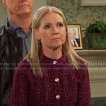Jennifer burgundy lurex cardigan on Days of our Lives