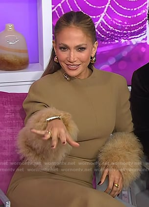 Jennifer Lopez’s brown feather trim top and skirt on Today