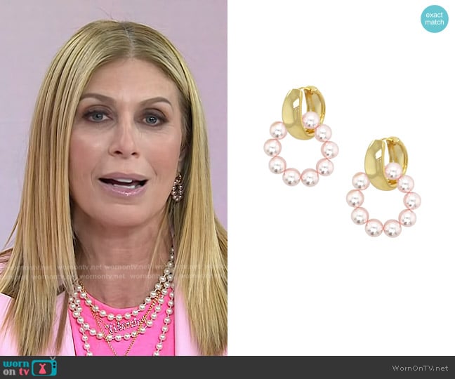 Jennifer Miller Pearl Hoop Earrings in Gold worn by Jill Martin on Today