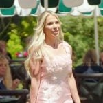 Jennifer's pink floral applique mini dress on The Real Housewives of Orange County