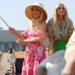 Gretchen’s pink floral strapless dress on The Real Housewives of Orange County