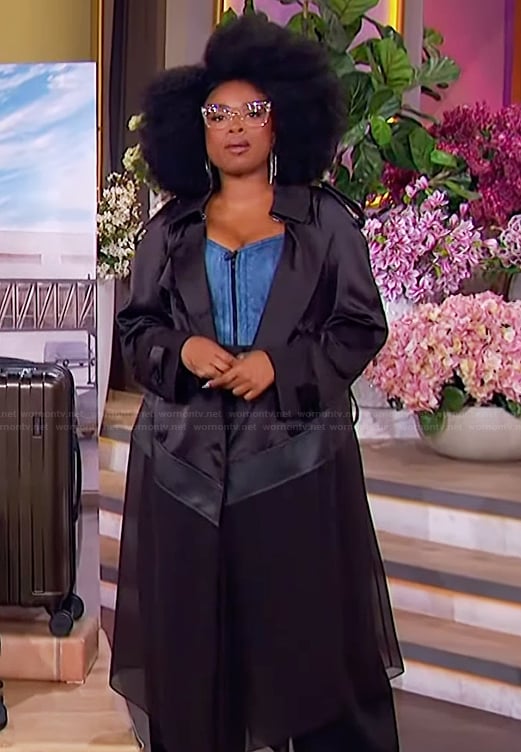 Jennifer’s denim corset and black coat on The Jennifer Hudson Show