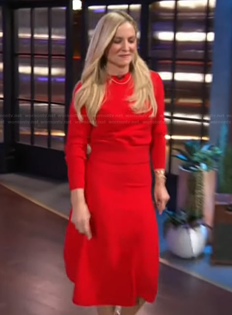 Jessica Capshaw's red sweater and skirt on The Kelly Clarkson Show