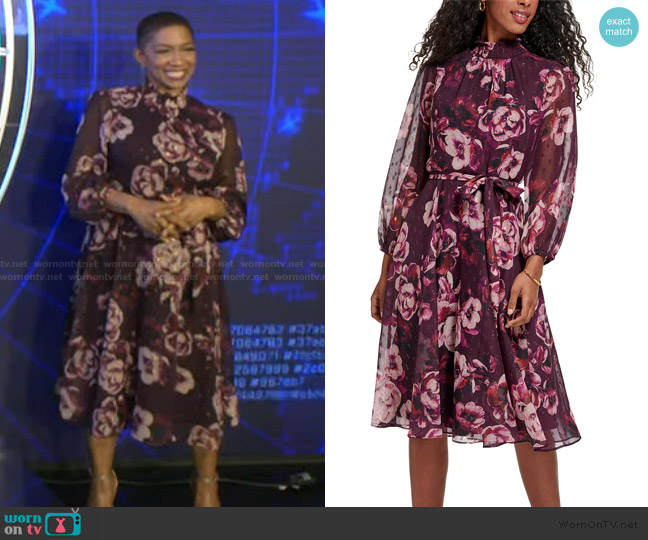Jessica Howard Smocked Mock Neck Midi Dress worn by Deja Vu on Live with Kelly and Mark