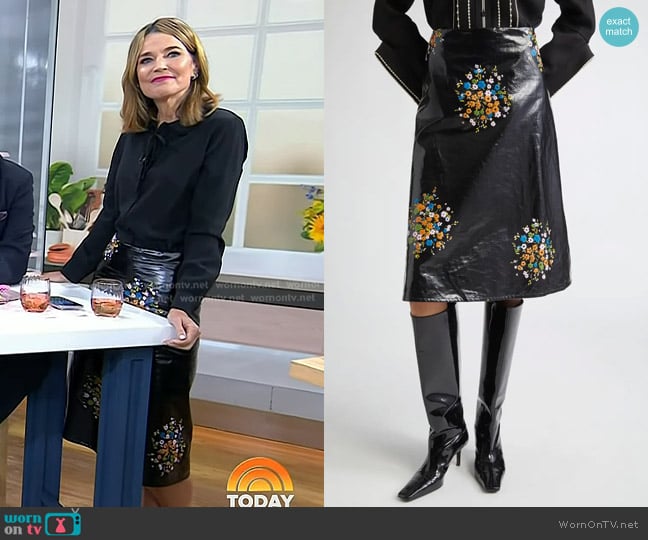Jil Sander Bouquet Print Coated Linen Skirt worn by Savannah Guthrie on Today