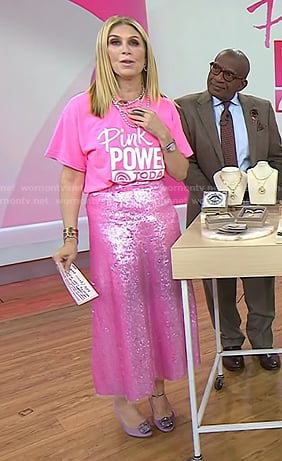 Jill’s pink sequin skirt and pearl earrings on Today