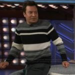 Jimmy Fallon’s gray striped sweater on The Kelly Clarkson Show