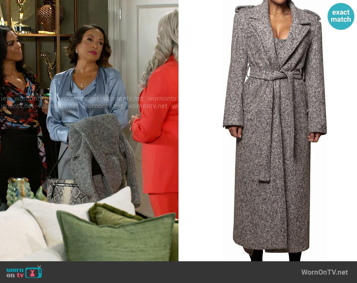 JLuxLabel Savannah Belted Tweed Coat worn by Nicole Dupree Richardson (Daphnee Duplaix) on Beyond the Gates