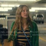 Joanne’s striped top, green cardigan, and denim midi skirt on Nobody Wants This