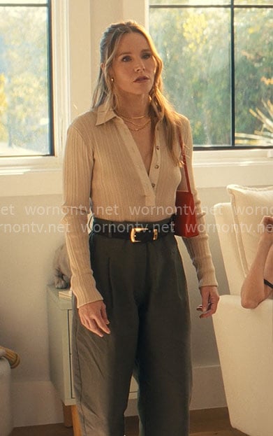 Joanne's beige ribbed polo top on Nobody Wants This