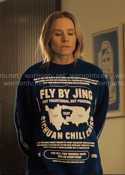 Joanne's blue Fly By Jing sweatshirt on Nobody Wants This