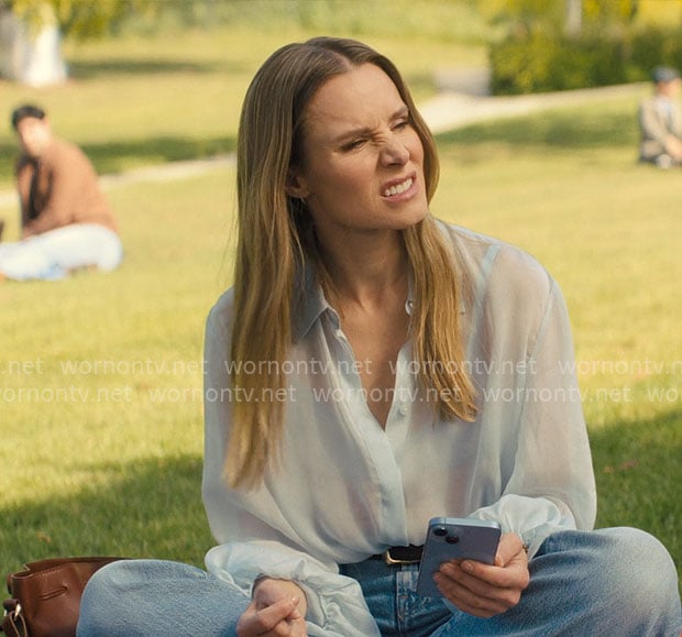 Joanne's sheer blue blouse on Nobody Wants This