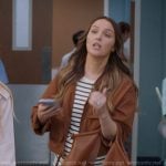 Jo’s brown jacket and leather tote bag on Greys Anatomy