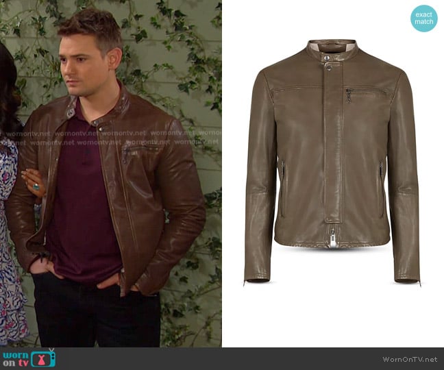 John Varvatos Hector Leather Racer Jacket worn by Johnny DiMera (Carson Boatman) on Days of our Lives