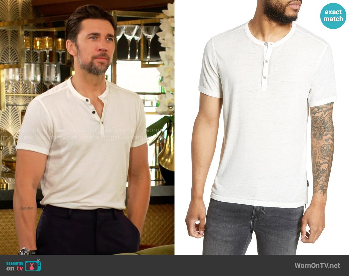 John Varvatos Henley T-Shirt in Salt worn by Cane Ashby (Billy Flynn) on The Young and the Restless