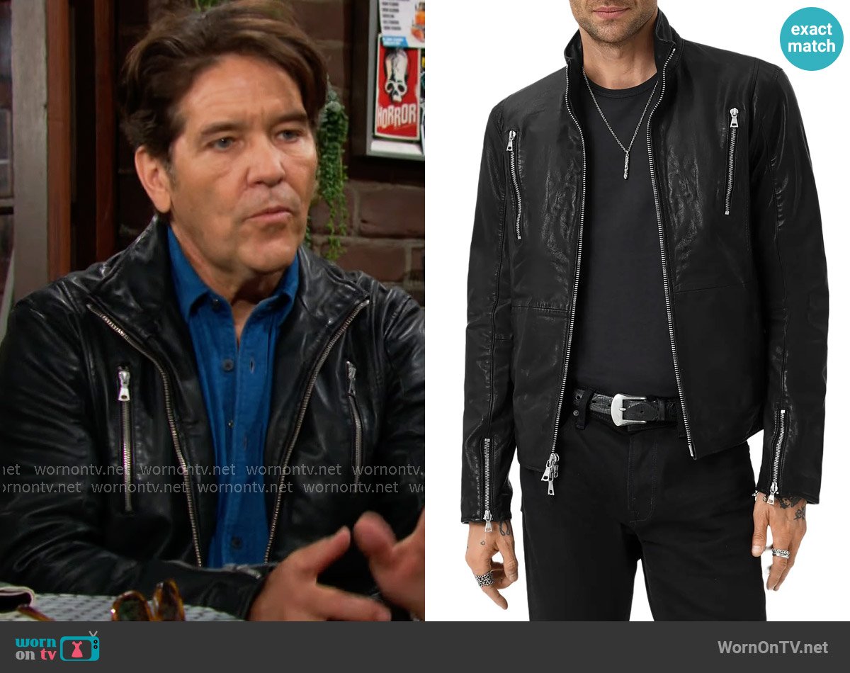 John Varvatos Jared Leather Racer Jacket worn by Danny Romalotti (Michael Damian) on The Young and the Restless
