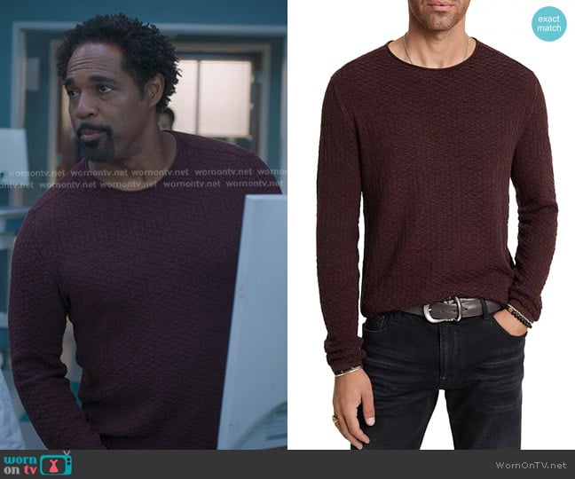 John Varvatos Riley Textured Crewneck Sweater in Plum worn by Dr. Ben Warren (Jason George) on Greys Anatomy