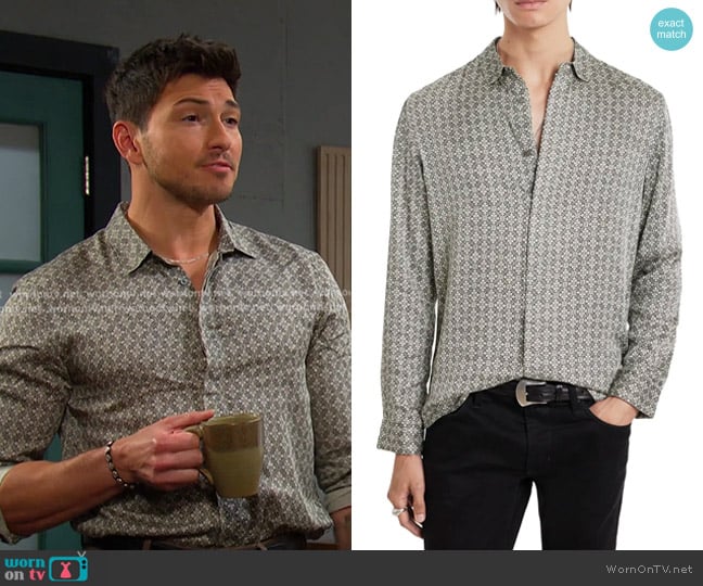 John Varvatos Rodney Button-Up Shirt in Snow Heather worn by Alexander Kiriakis (Robert Scott Wilson) on Days of our Lives