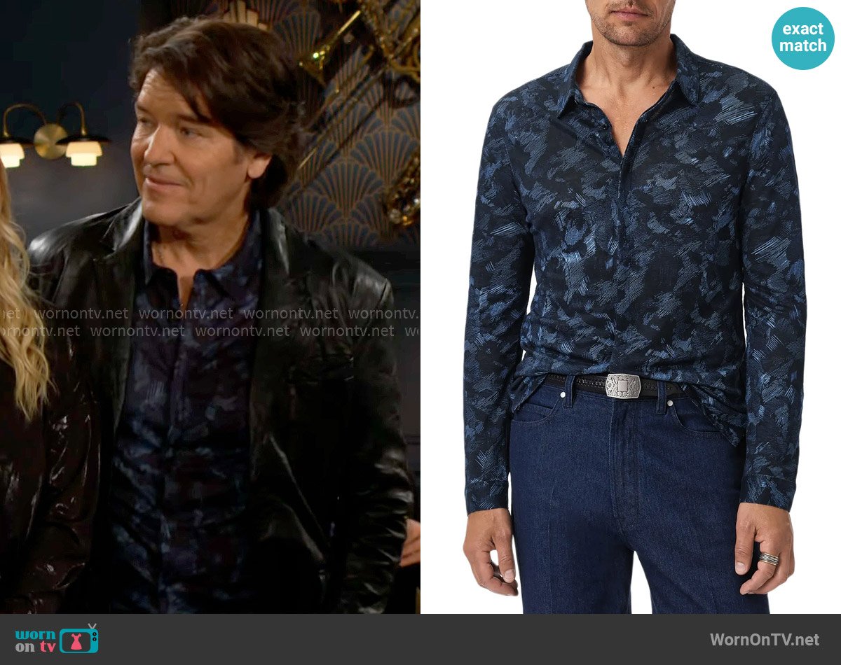 John Varvatos Vienne Shirt in Cobalt worn by Danny Romalotti (Michael Damian) on The Young and the Restless