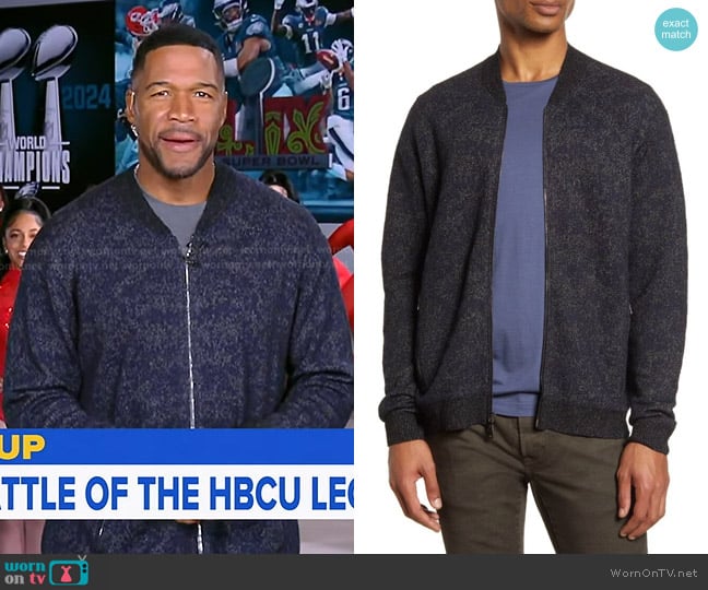 John Varvatos Wool Blend Jacquard Knit Jacket worn by Michael Strahan on Good Morning America