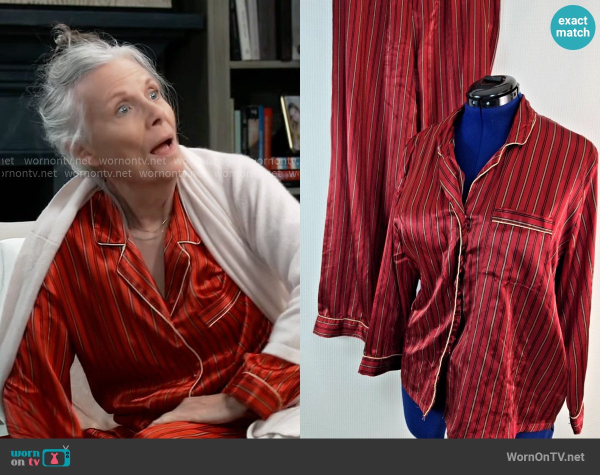 Jones New York Striped Satin Pajama Set worn by Tracy Quartermaine (Jane Elliot) on General Hospital