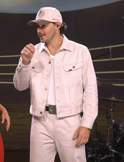 Josh Rosh’s beige denim jacket and jeans on Live with Kelly and Mark