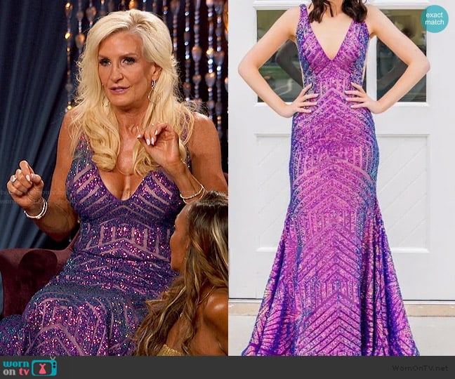 Jovani Iridescent striped dress worn by Monica Parham on The Golden Bachelor