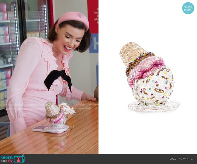 Judith Leiber Couture Upside Down Cone Novelty Clutch worn by Bronwyn Newport on The Real Housewives of Salt Lake City